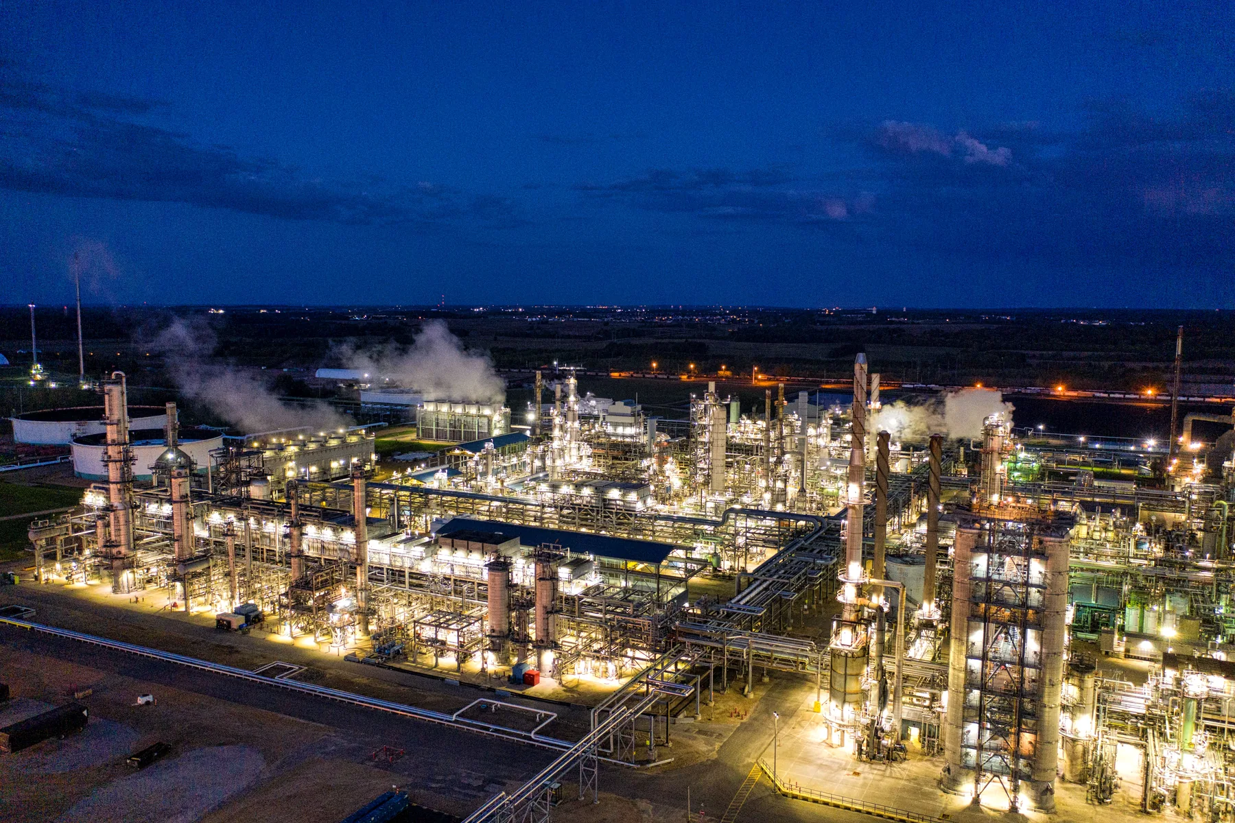 Oil refinery at night